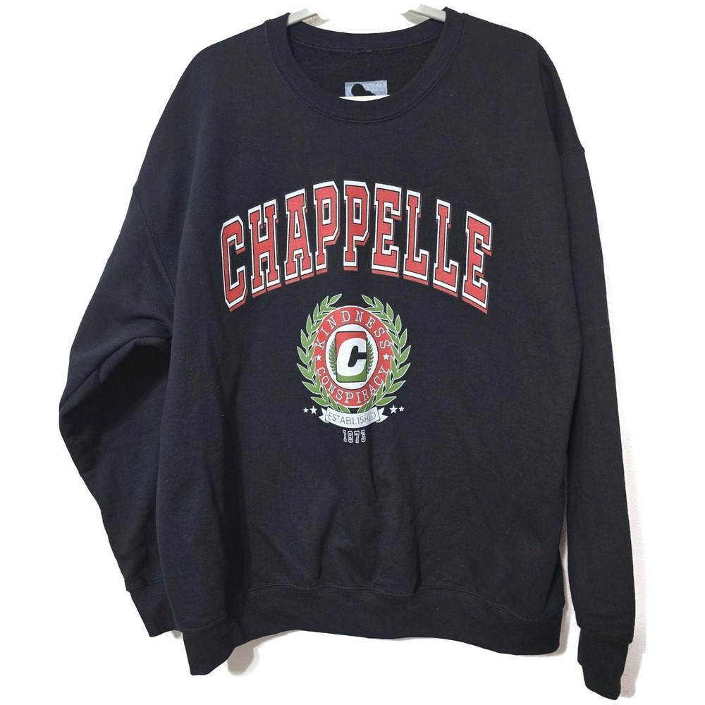 Chappelle Sweatshirt Mens XL Black Crewneck Kindness Conspiracy College Graphic